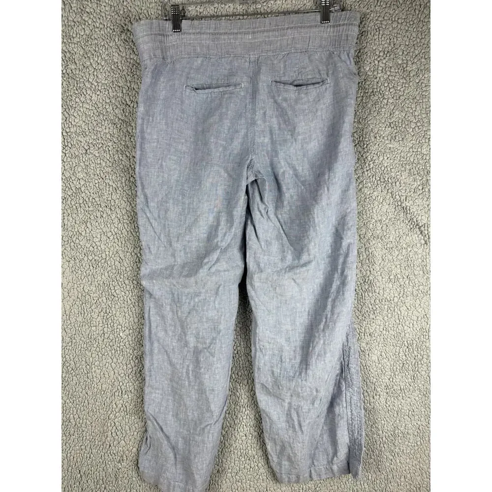 Athleta Cabo Linen Wide Leg Pant Blue Drawstring Zipper Pocket Size 6
